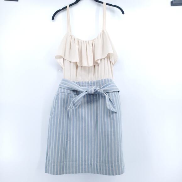 Anthropologie Dresses & Skirts - SUNNER Coquette Silk Ruffle Tank Dress Tie Waist Stripe Pencil Dress Pocket  6